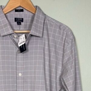 J.Crew Performance Slim Fit Grid Check Dress Shirt-Gray-Cotton Blend-Men XL